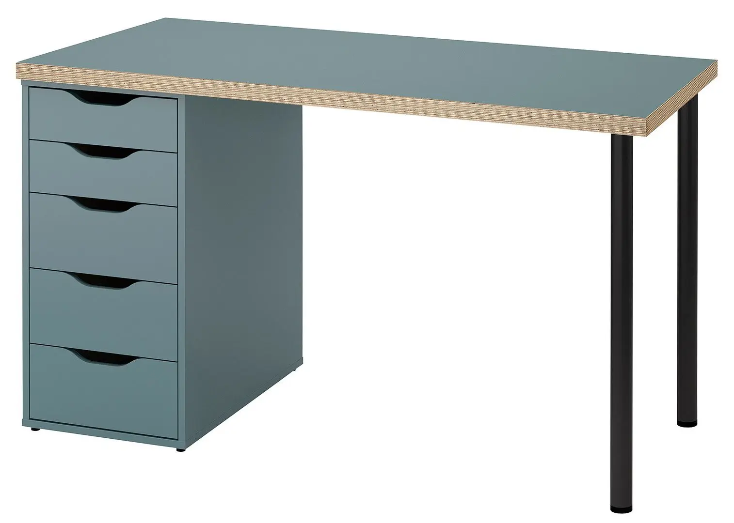 Masa de birou Ikea Lagkapten/Alex sertare 120x60 (Gri-Turcoaz/Negru)