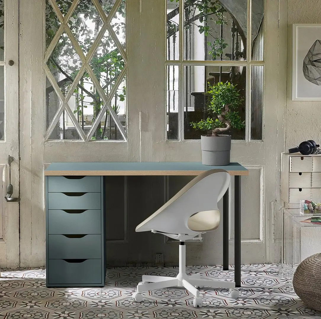 Masa de birou Ikea Lagkapten/Alex sertare 120x60 (Gri-Turcoaz/Negru)