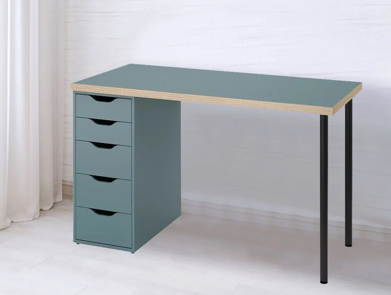 Masa de birou Ikea Lagkapten/Alex sertare 120x60 (Gri-Turcoaz/Negru)