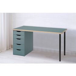 Masa de birou Ikea Lagkapten/Alex sertare 140x60 (Gri-Turcoaz/Negru)
