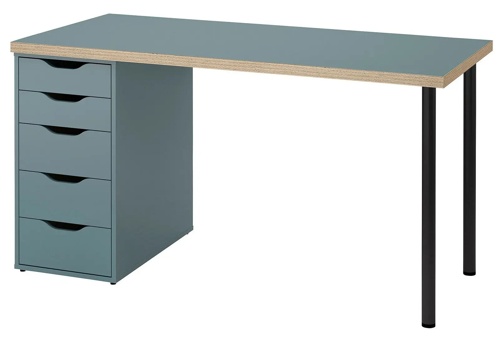 Masa de birou Ikea Lagkapten/Alex sertare 140x60 (Gri-Turcoaz/Negru)