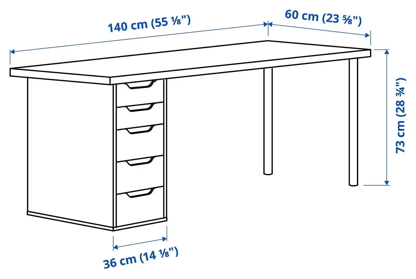 Masa de birou Ikea Lagkapten/Alex sertare 140x60 (Gri-Turcoaz/Negru)