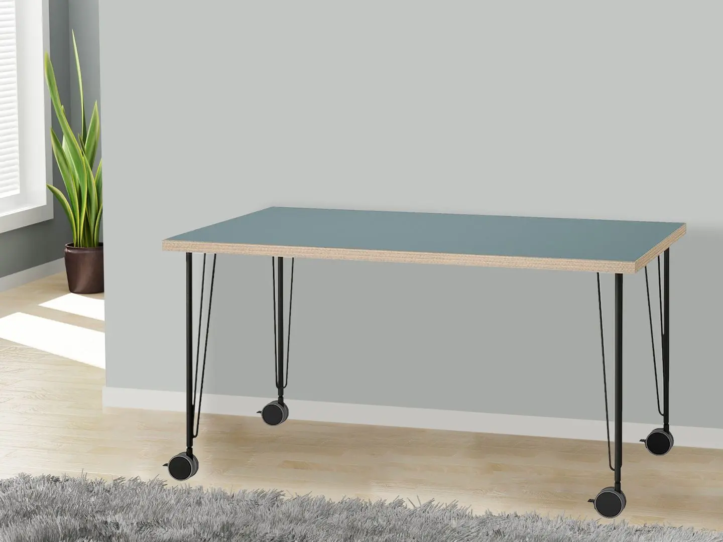 Masa de birou Ikea Lagkapten/Krille 140x60 (Gri-Turcoaz/Negru)