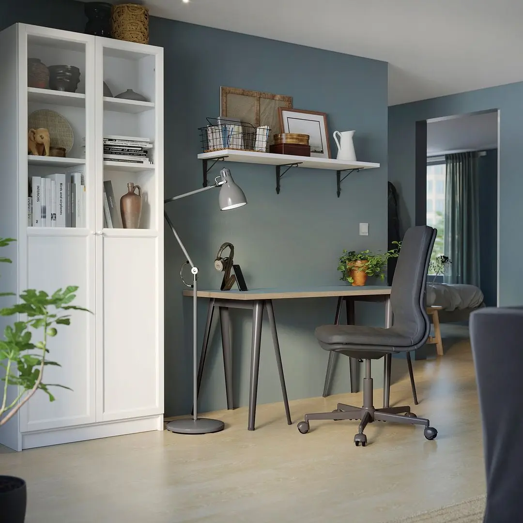 Masa de birou Ikea Lagkapten/Narspel 140x60 (Gri-Turcoaz/Gri Inchis)