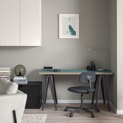 Masa de birou Ikea Lagkapten/Narspel 140x60 (Gri-Turcoaz/Gri Inchis) Thumb