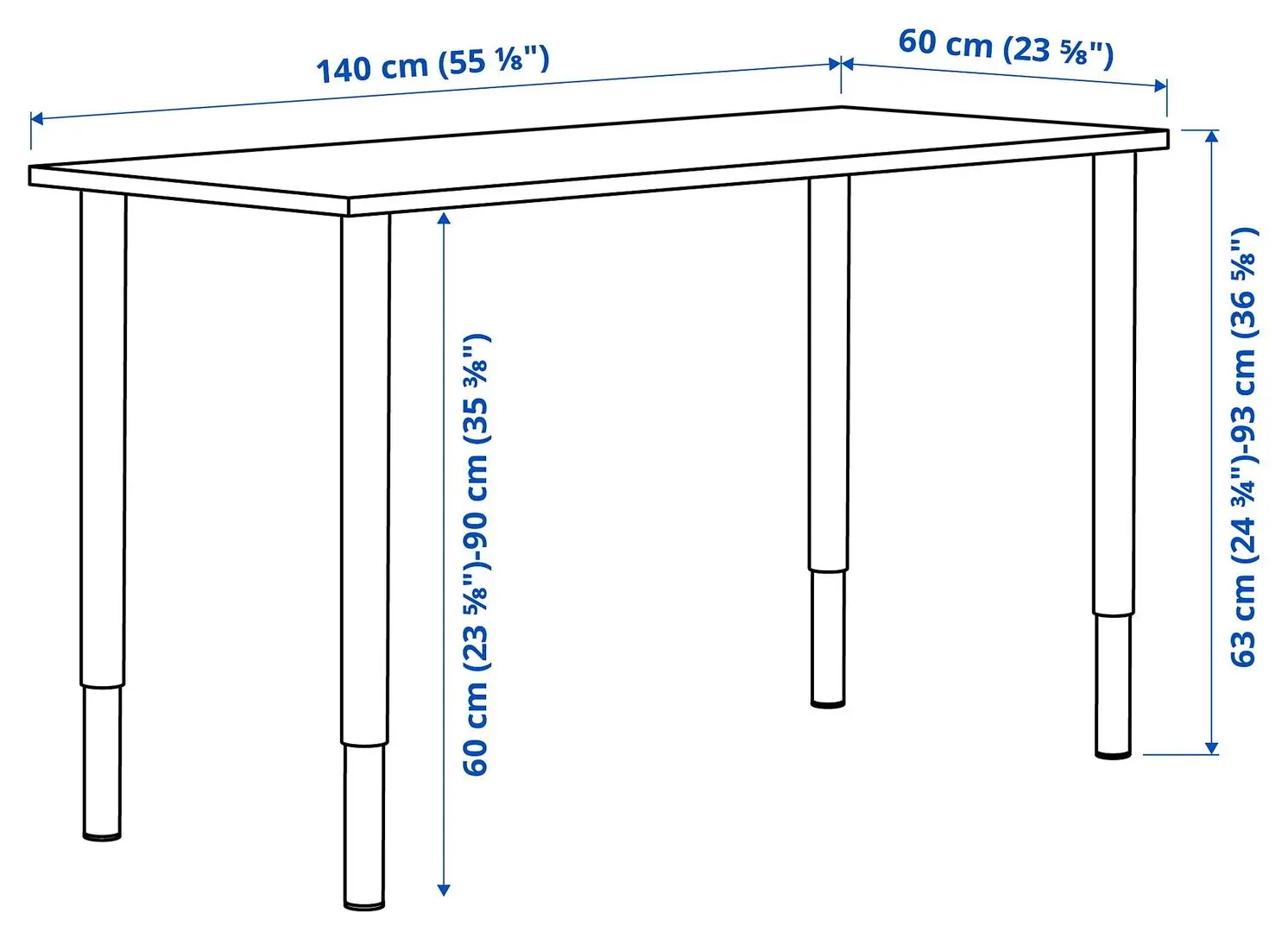 Masa de birou Ikea Lagkapten/Olov 140x60 (Gri-Turcoaz/Negru)