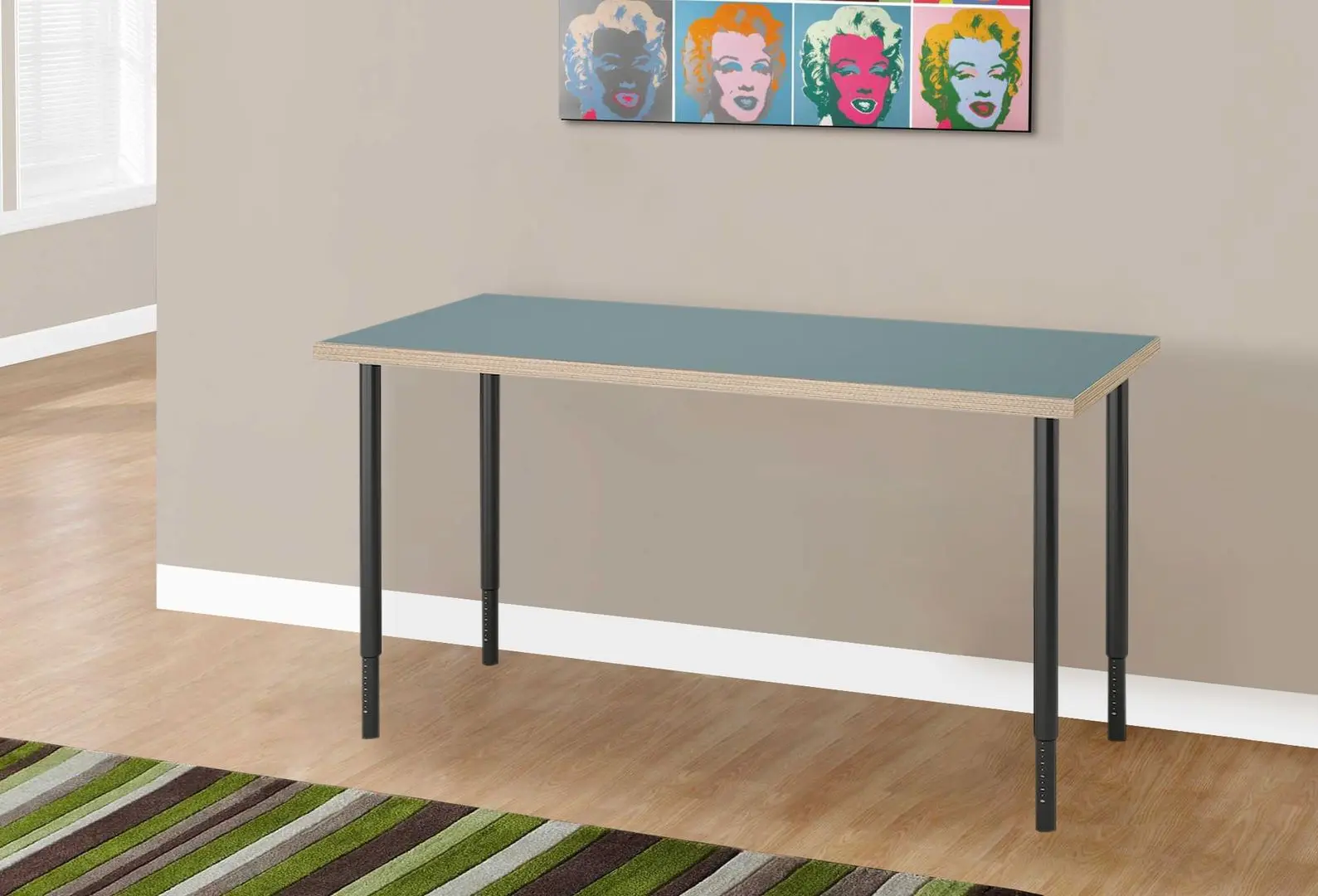 Masa de birou Ikea Lagkapten/Olov 140x60 (Gri-Turcoaz/Negru)