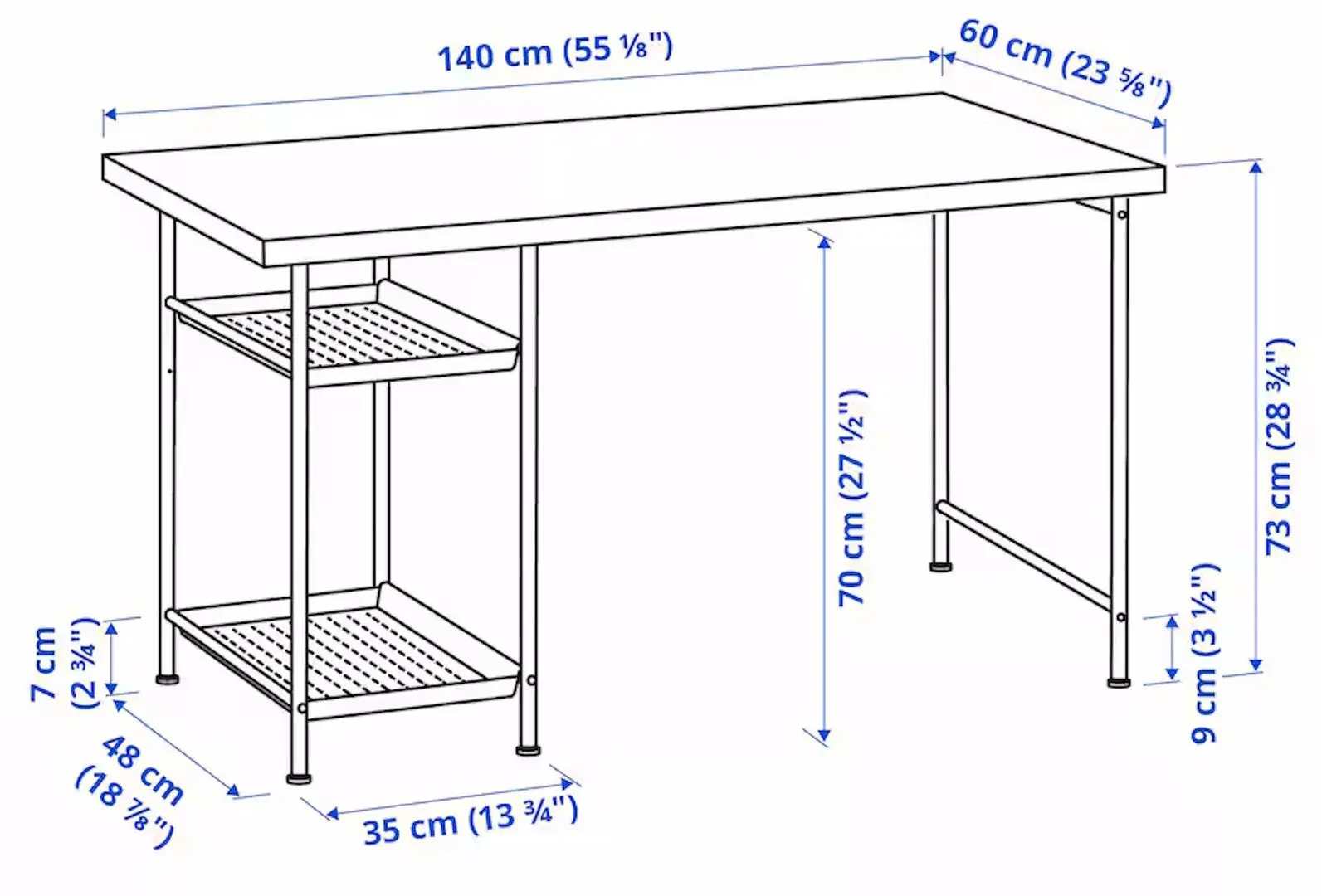 Masa de birou Ikea Lagkapten/Spand 2 rafturi 140x60 (Alb)