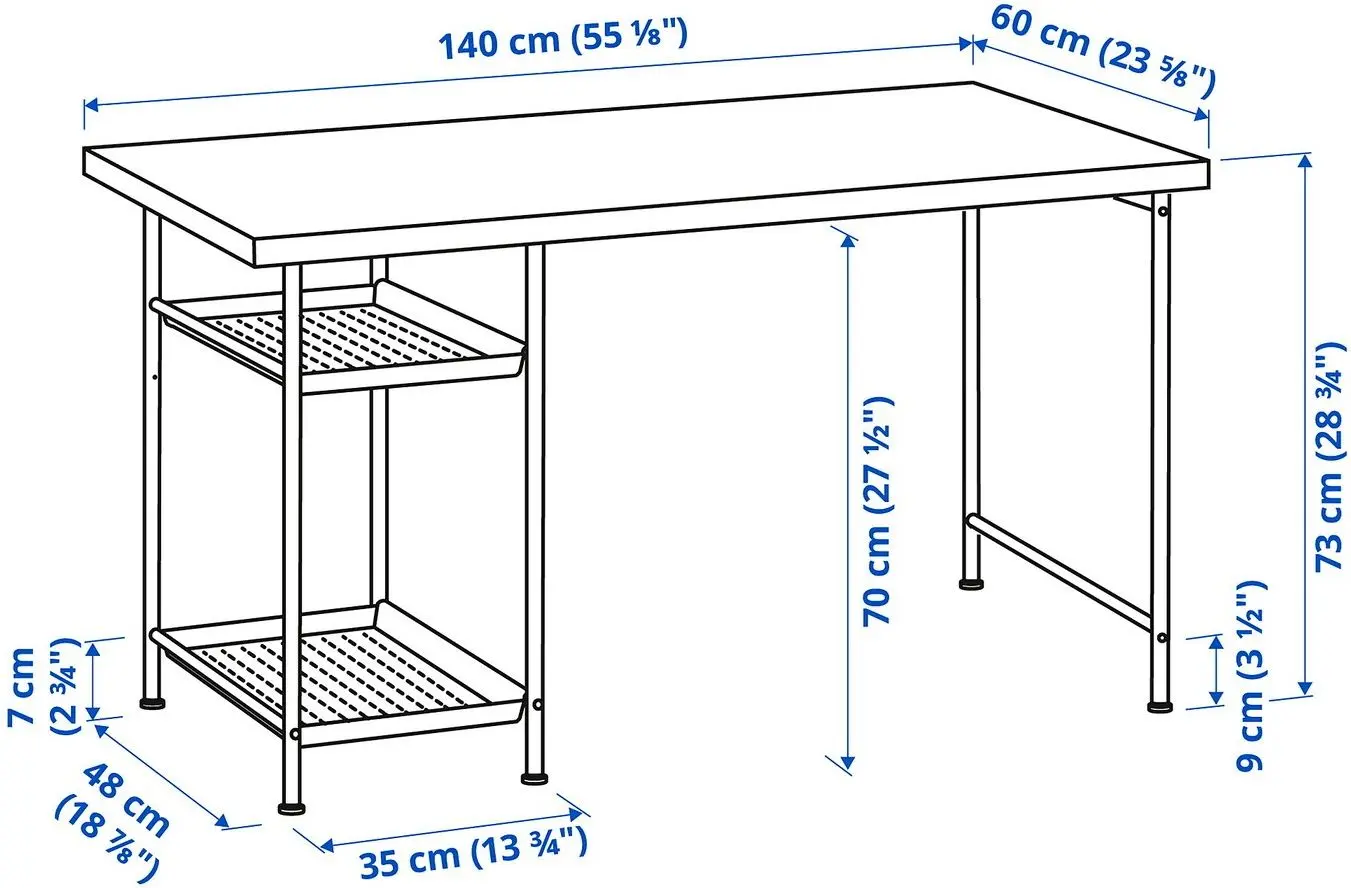 Masa de birou Ikea Lagkapten/Spand 2 rafturi 140x60 (Aspect Stejar Antichizat/Alb)