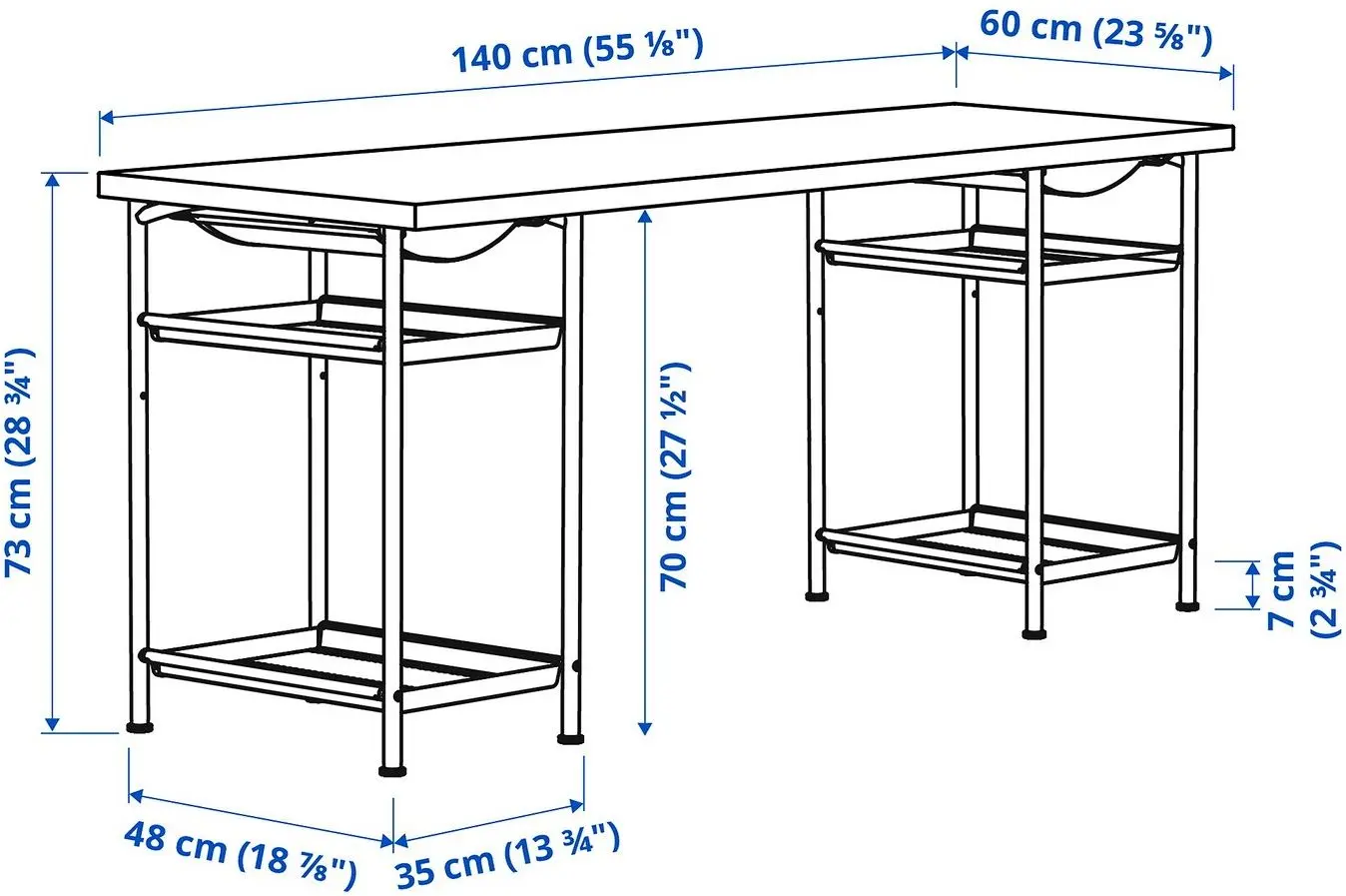 Masa de birou Ikea Lagkapten/Spand 4 rafturi 140x60 (Alb)