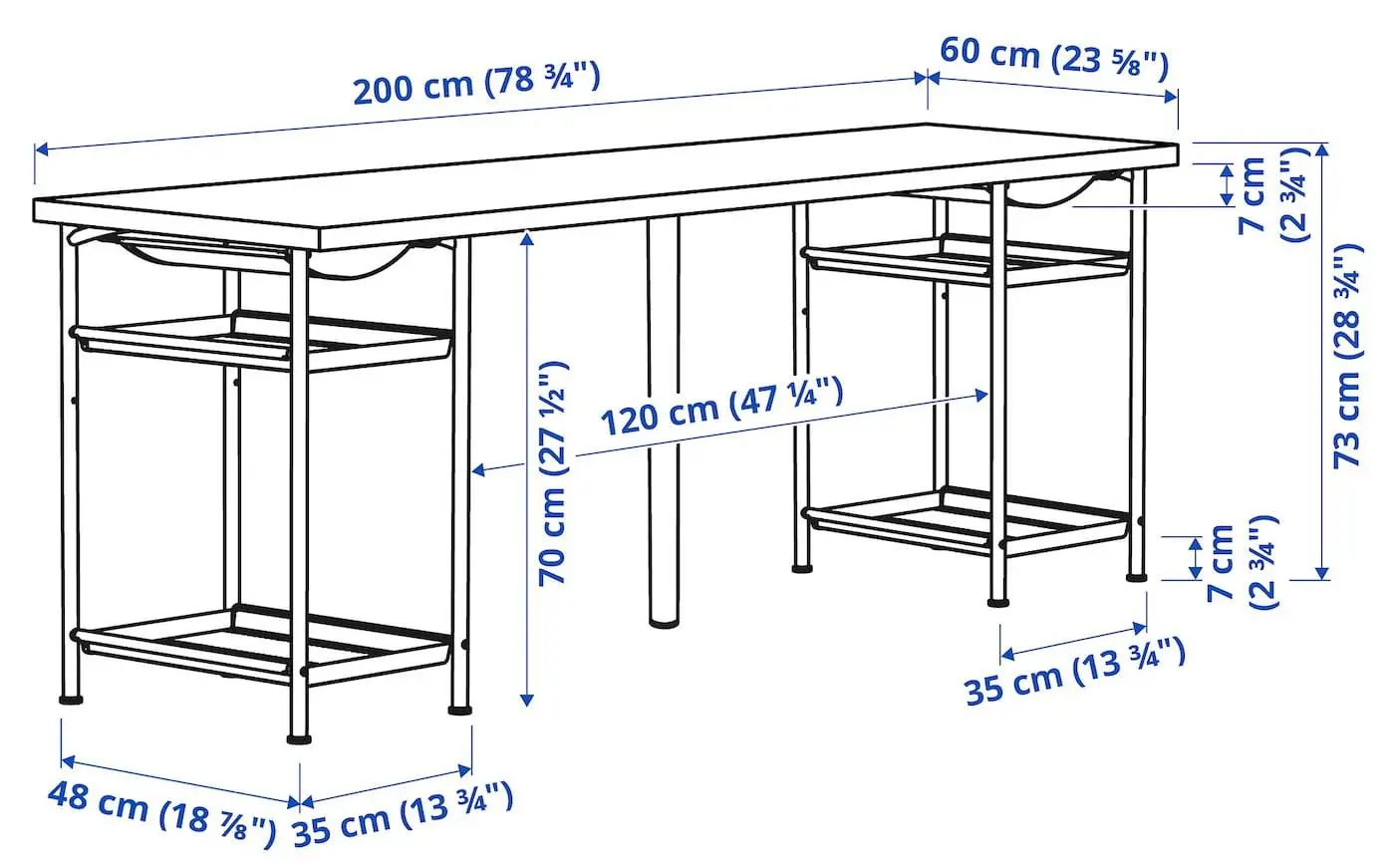 Masa de birou Ikea Lagkapten/Spand cu rafturi 200x60 (Alb)