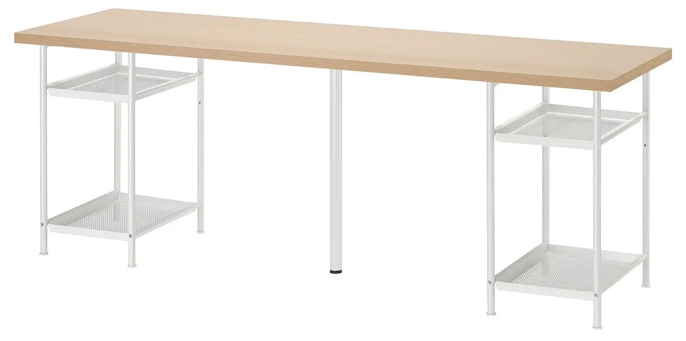 Masa de birou Ikea Lagkapten/Spand cu rafturi 200x60 (Aspect Stejar Alb/Alb)