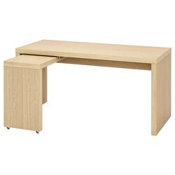 Masa de birou Ikea Malm cu tablie culisanta 151x65 cm (Furnir stejar Alb) Thumb