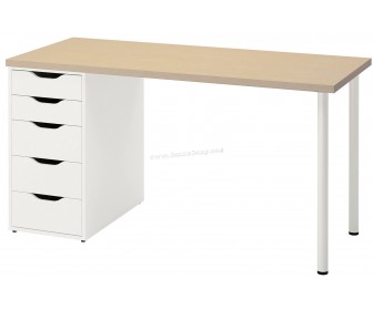 Masa de birou Ikea Malskytt/Alex 140x60 (Mesteacan/Alb)