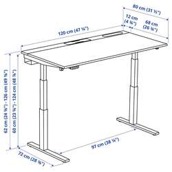 Письменный стол Ikea Mittzon с электрической регулировкой высоты 120x80 (Черный ясеневый шпон/Белый) Thumb