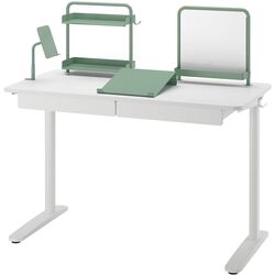 Masa de birou Ikea Relatera avizier/2 sertare/etajera/suport telefon 117x60 (Alb/Verde deschis) Thumb