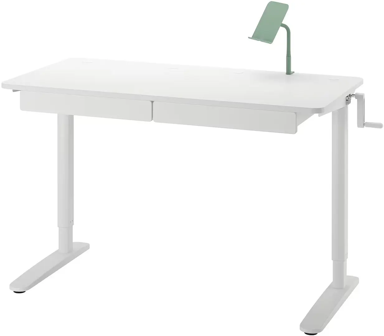 Masa de birou Ikea Relatera inaltime reglabila/2 sertare/suport telefon 117x60 (Alb/Verde deschis)