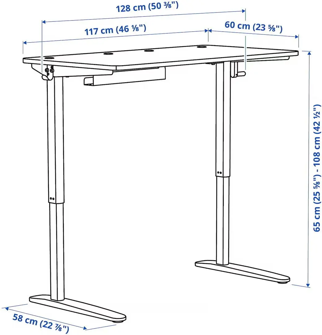 Masa de birou Ikea Relatera inaltime reglabila/2 sertare/suport telefon 117x60 (Alb/Verde deschis)