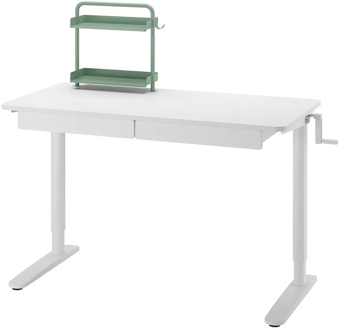 Masa de birou Ikea Relatera inaltime reglabila/2 sertare/etajera 117x60 (Alb/Verde deschis)