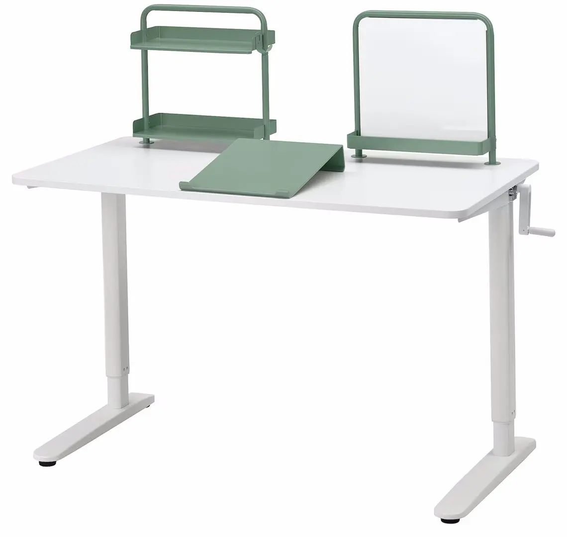 Masa de birou Ikea Relatera inaltime reglabila/raft/avizier 117x60 (Alb/Verde Deschis-Verde)