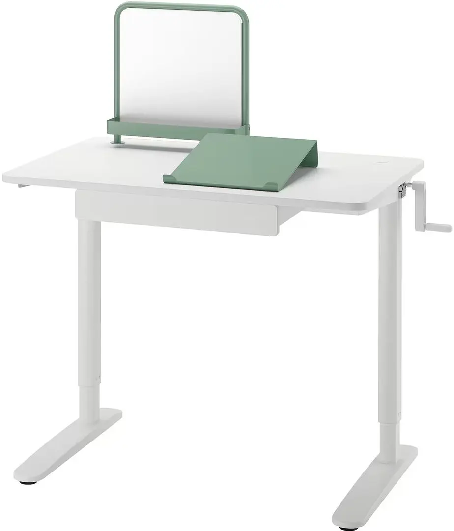 Письменный стол Ikea Relatera регулируемая высота/ящик/доска объявлений 90x60 (Белый/Светло-зеленый)
