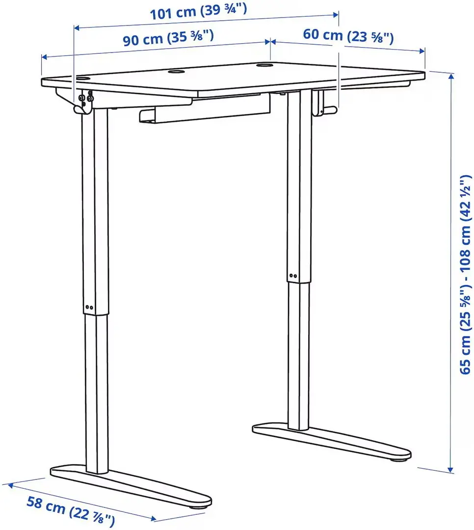 Masa de birou Ikea Relatera inaltime reglabila/sertar/etajera/suport telefon 90x60 (Alb/Verde deschis)
