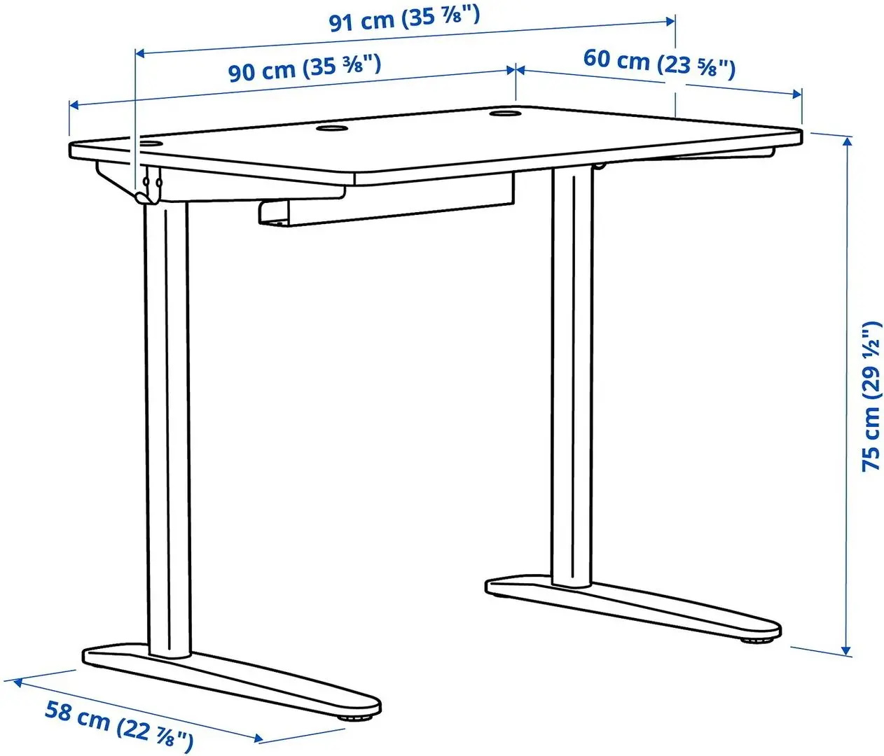 Masa de birou Ikea Relatera sertar/etajera/suport telefon 90x60 (Alb/Verde deschis)
