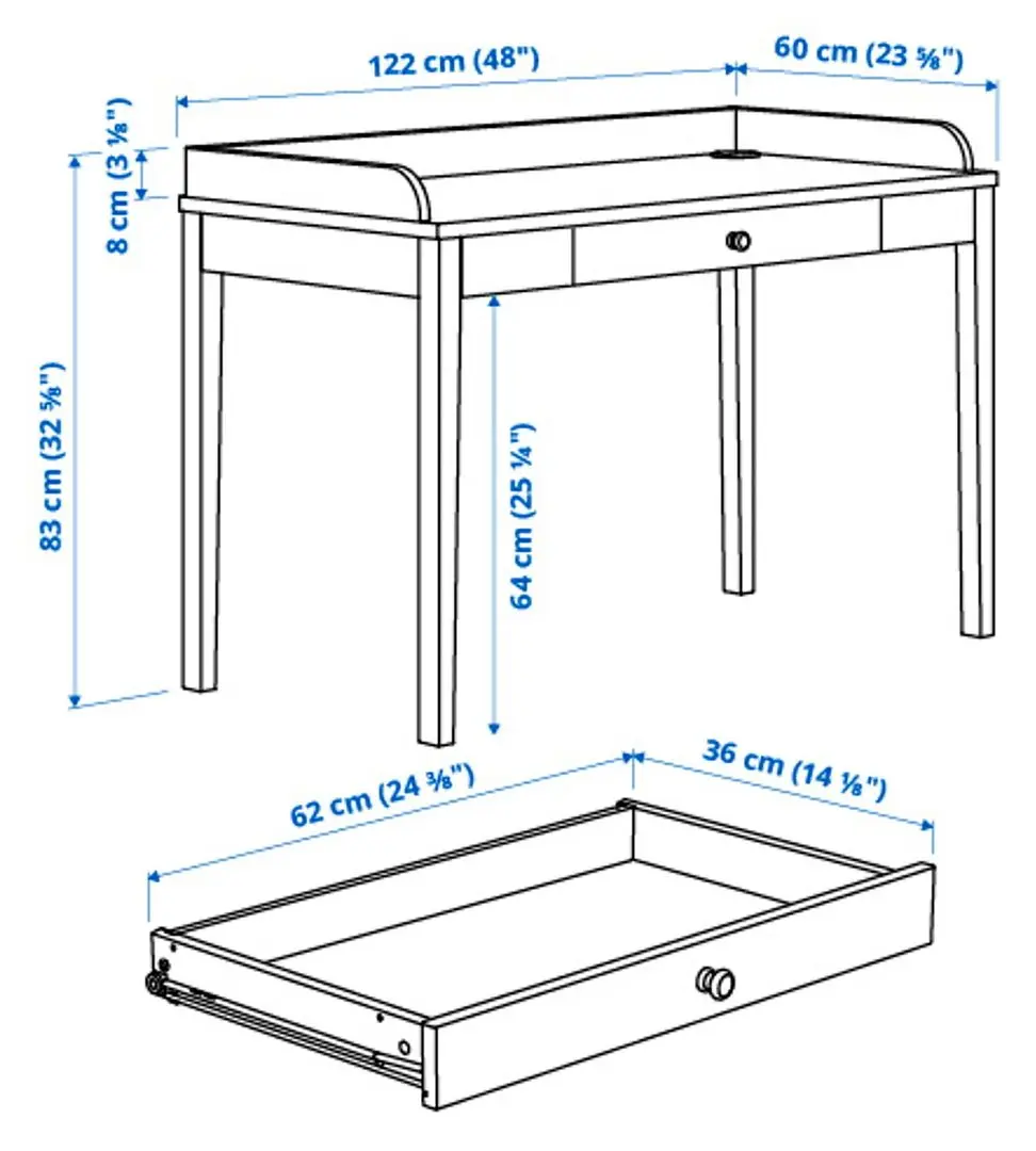 Masa de birou Ikea Smyga 122x60 (Gri)