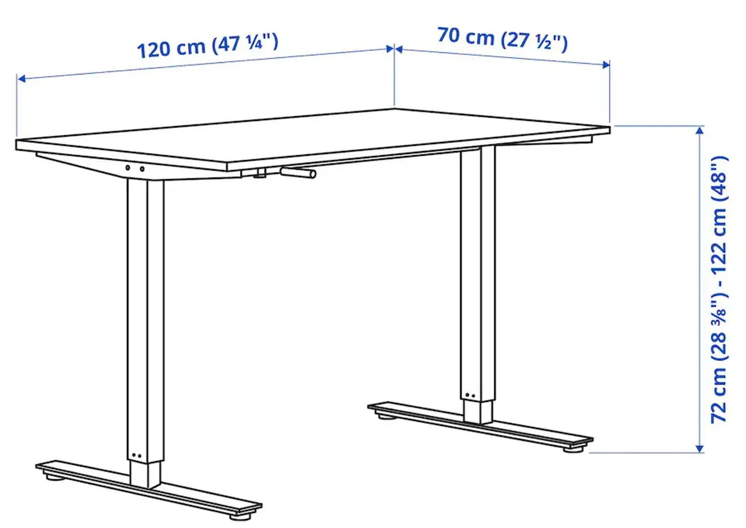 Masa de birou Ikea Trotten inaltime reglabila 120x70 (Alb)