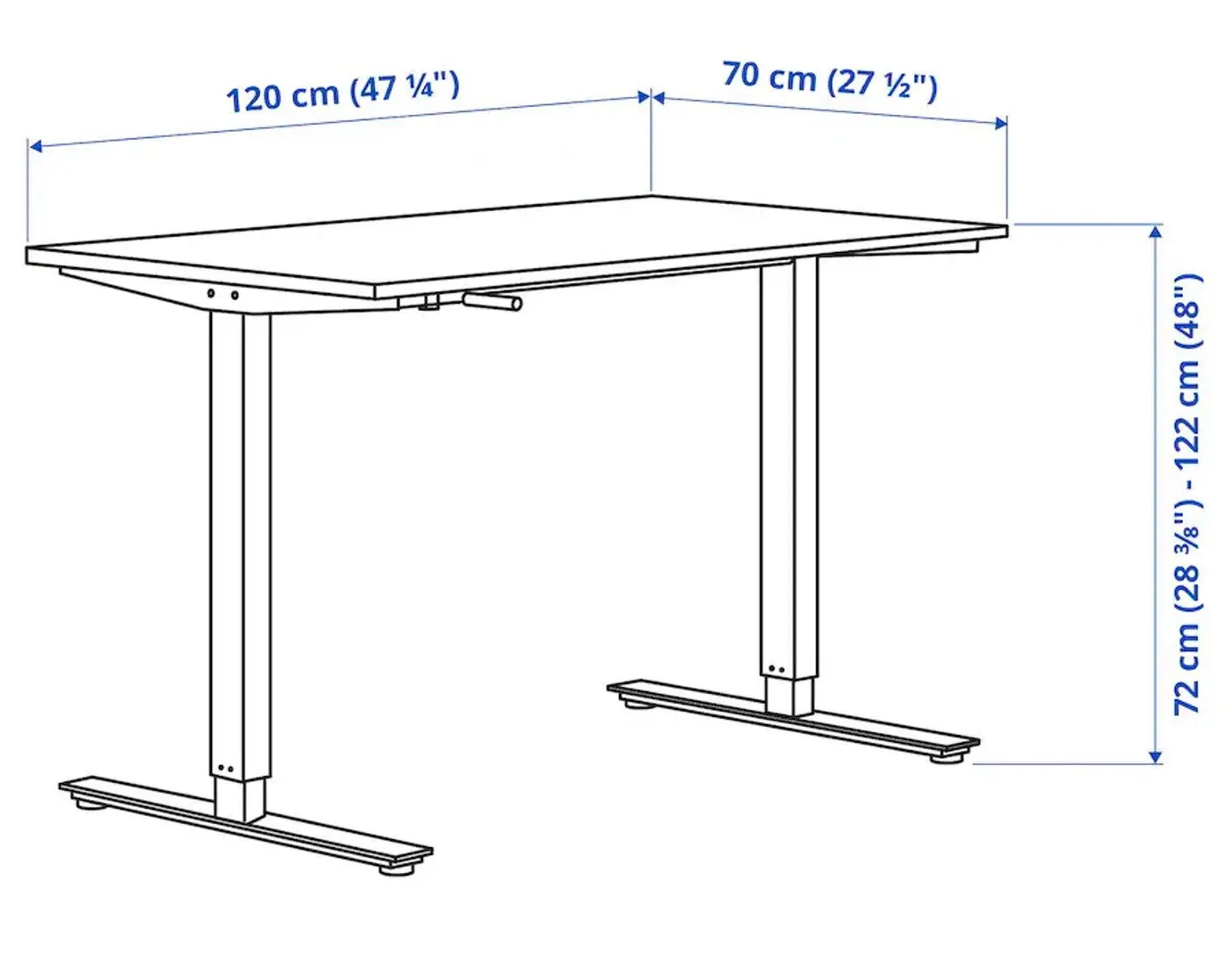 Masa de birou Ikea Trotten cu inaltime reglabila 120x70 (Alb/Antracit)