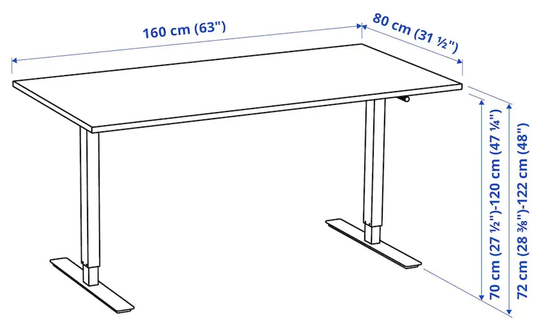 Masa de birou Ikea Trotten inaltime reglabila 160x80 (Alb)
