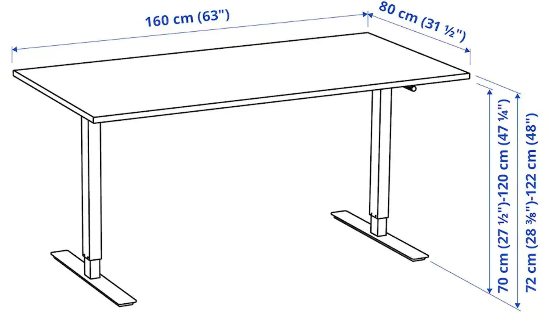 Masa de birou Ikea Trotten înălţime reglabilă 160x80 (Bej/Alb)