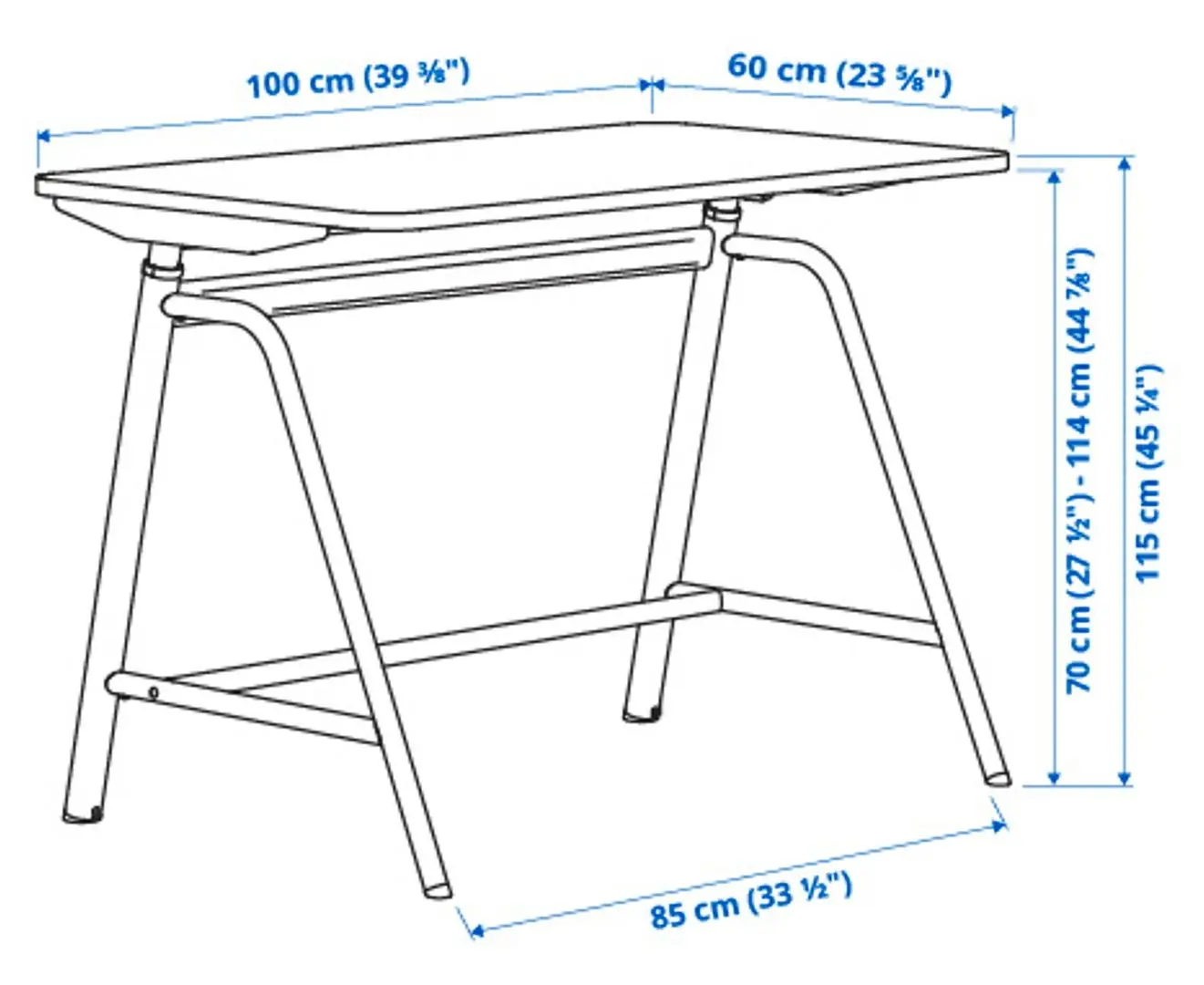 Masa de birou reglabila Ikea Gladhojden 100x60 (Alb)