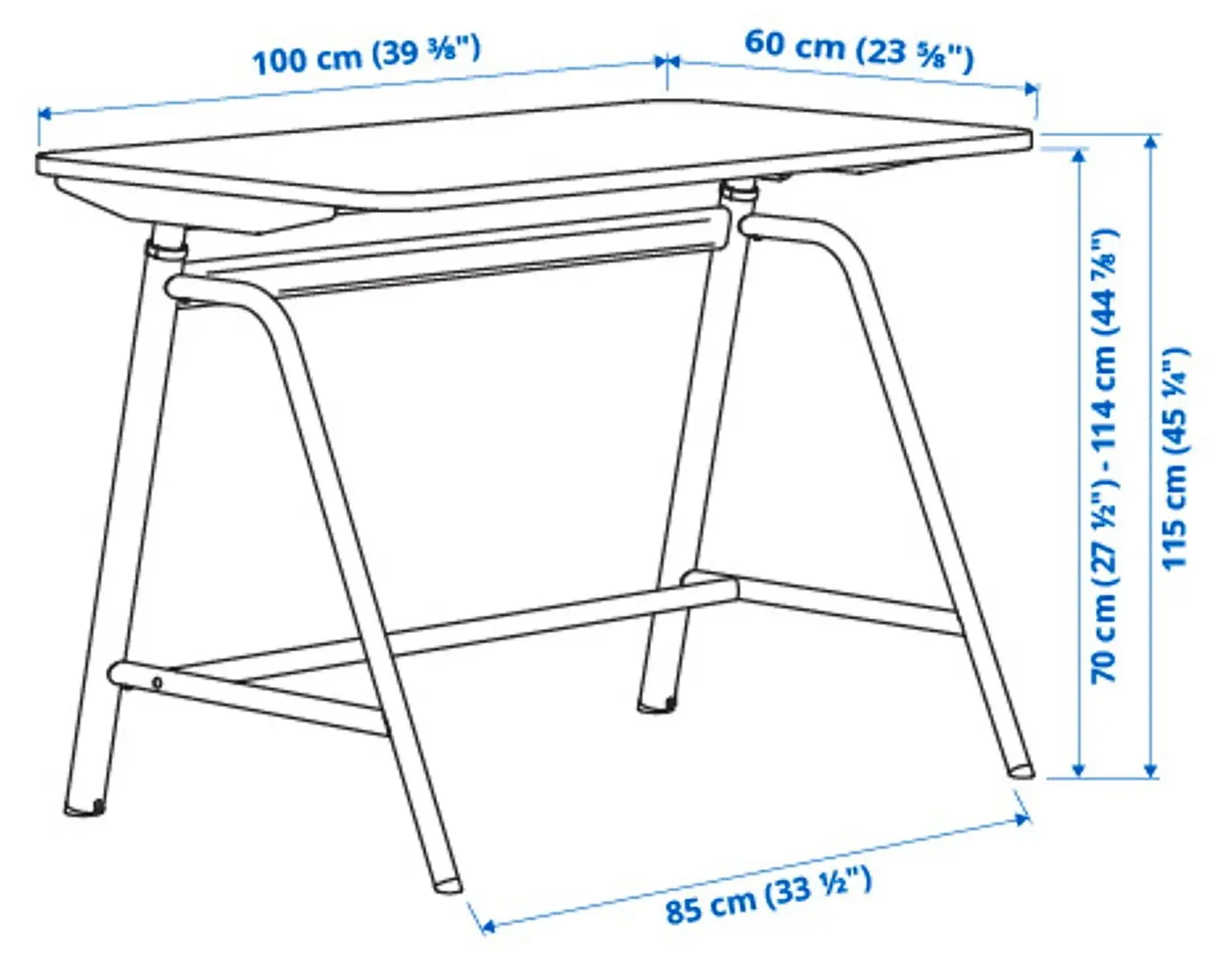 Masa de birou reglabila Ikea Gladhojden 100x60 (Gri/Antracit)