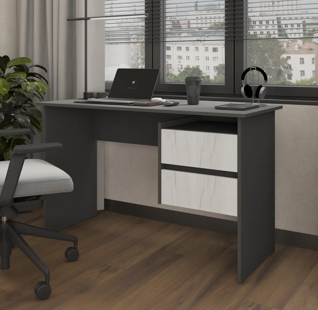 Masa de birou Magnusplus Ryan (Graphite Grey/White Craft Oak)