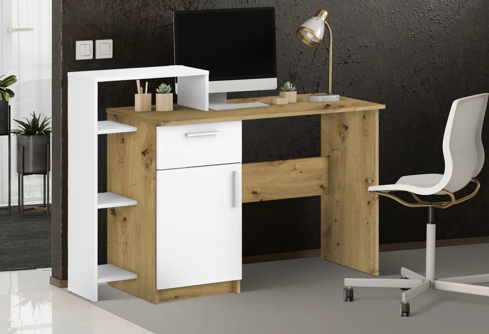 Masa de birou Magnusplus Table 12 (Artisan Oak/White)