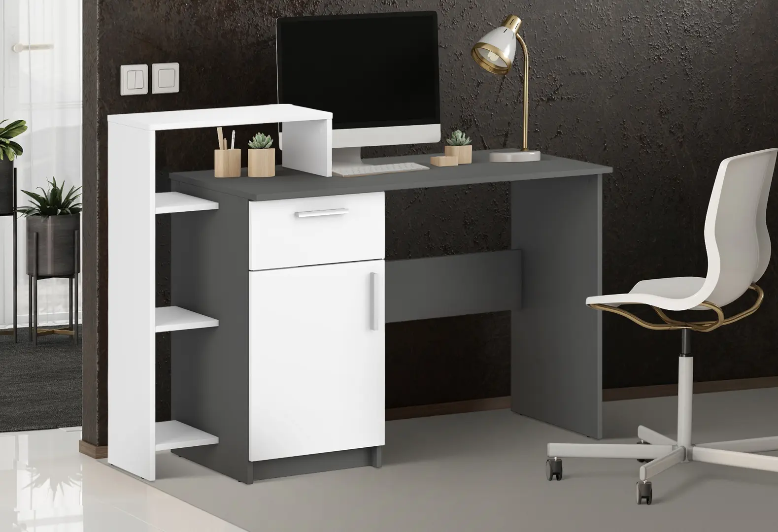 Masa de birou Magnusplus Table 12 (Graphite/White)