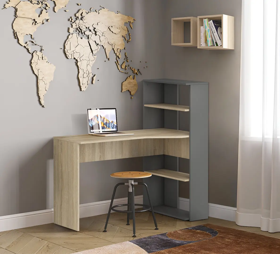 Masa de birou Magnusplus Teddy (Sonoma Oak/Graphite)