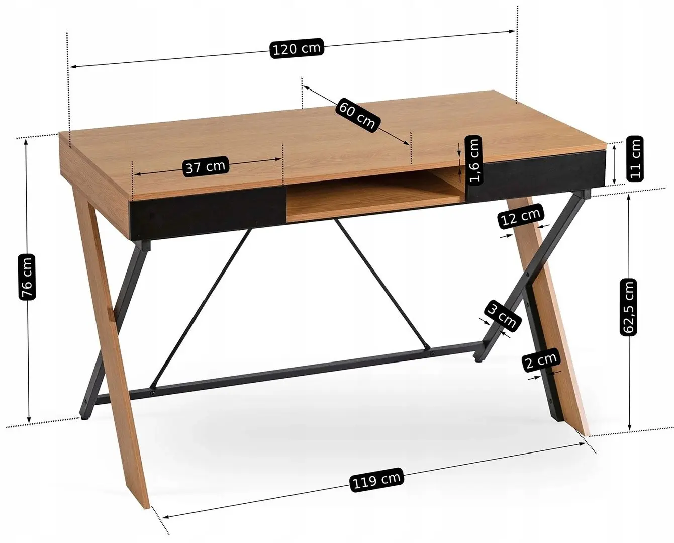 Masa pentru birou Mebel Elite Rea 60x120 (Craft Oak Golden/Black)