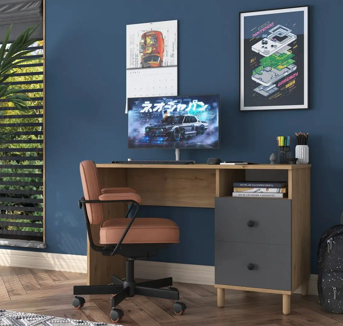 Masa de birou Mirage Meble HA109 (Walnut/Anthracite)