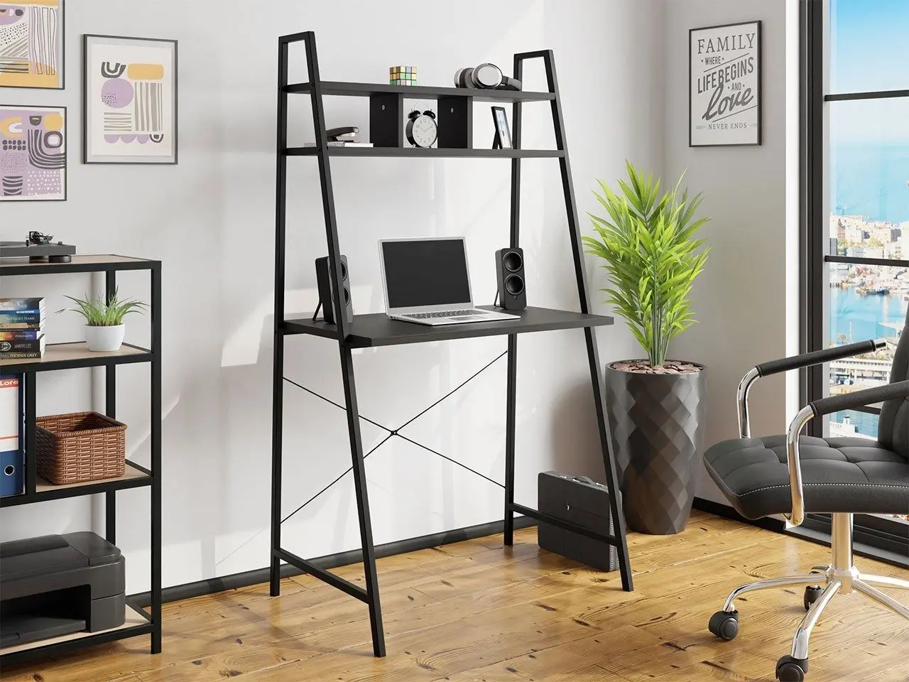 Masa de birou Mirjan24 Carlo/Runoya 84x48 (Black) - 2