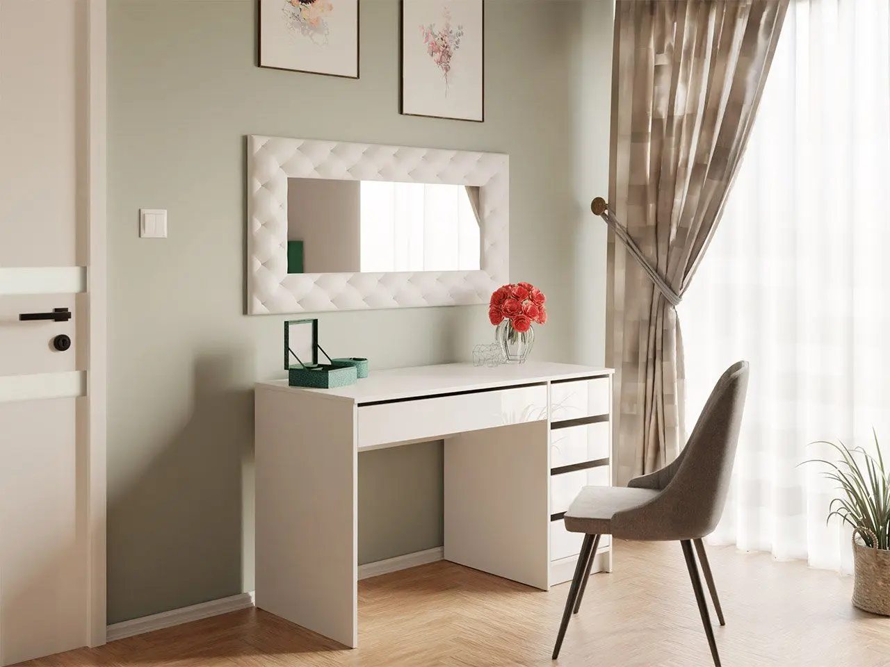 Masa de birou Mirjan24 Heron/Ada (White Gloss) - 4