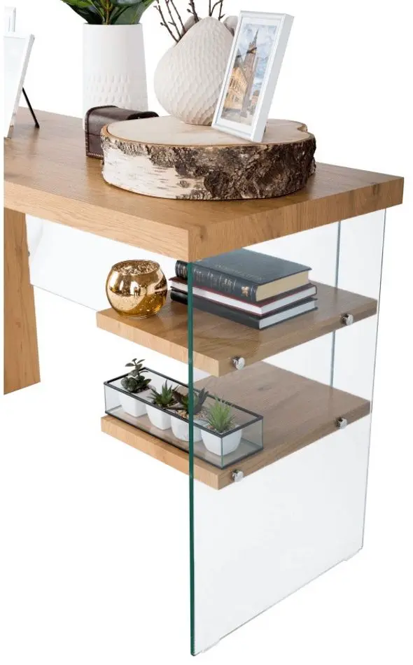 Masa de birou Mobhaus Enrik (Oak/Glass) - 3