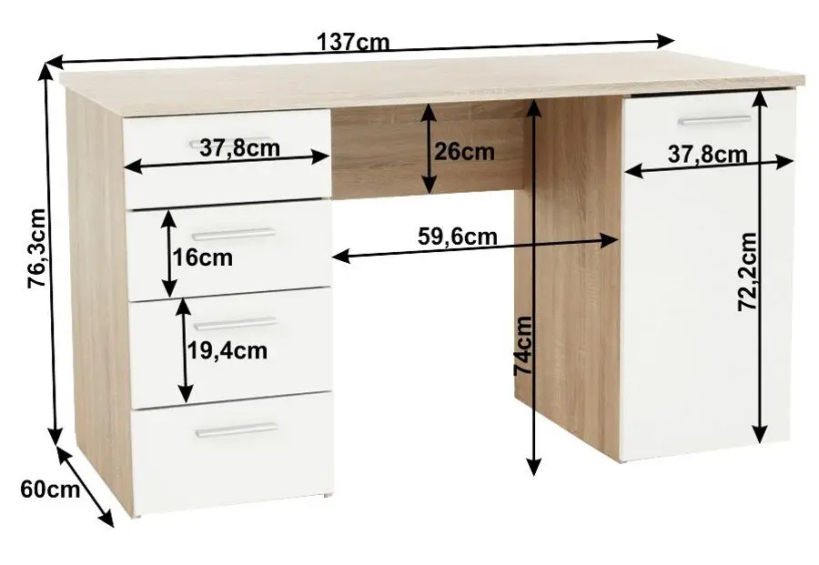 Masa de birou Mobhaus Eustach (Sonoma Oak/White)