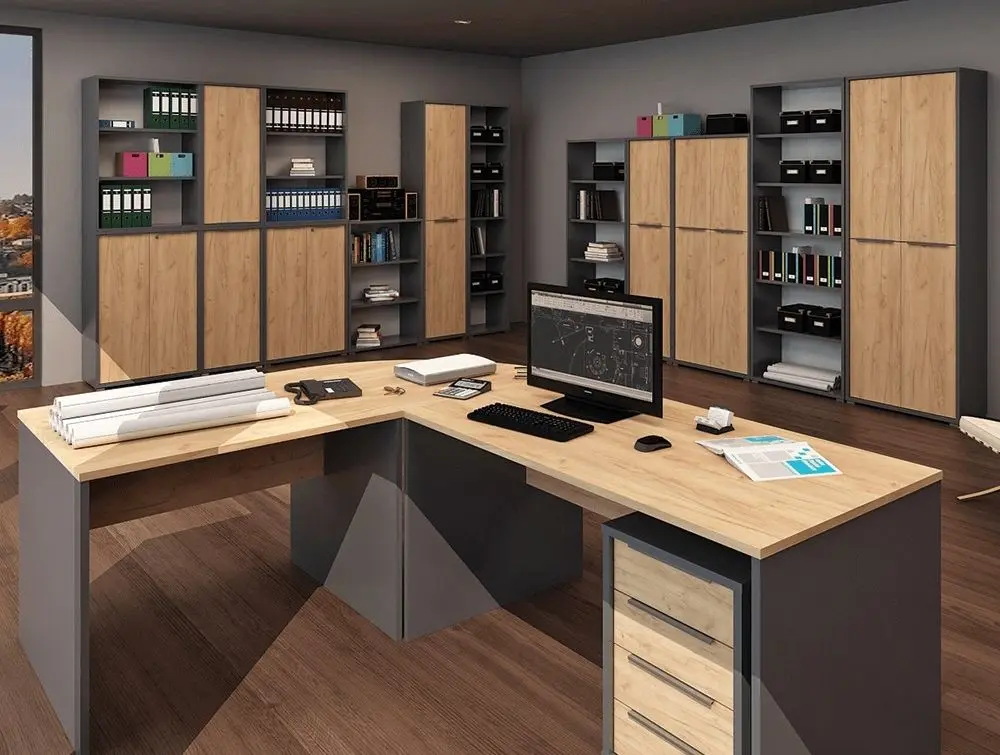 Masa de birou Tempo Kondela Rioma New Typ 16 (Graphite/Artisan Oak)