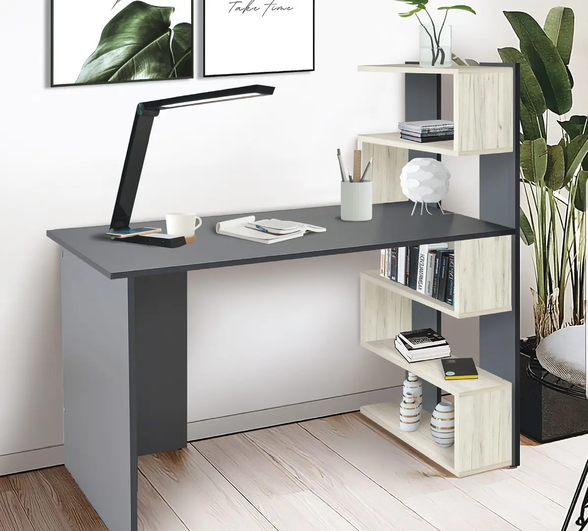 Masa de birou Modern Komfi 1 142cm (Slate Gray/Craft Oak White)