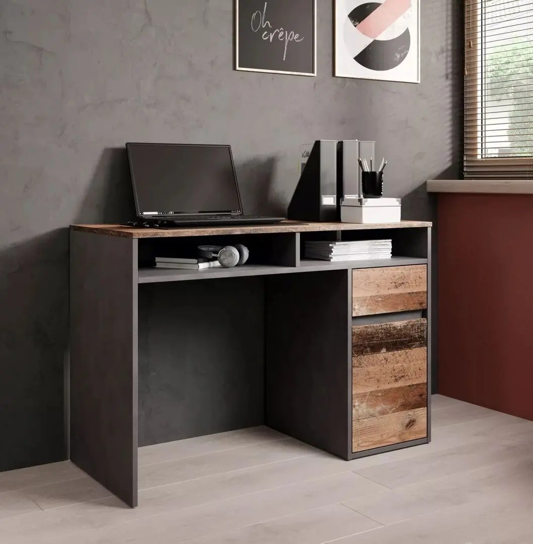 Masa de birou Signal B-012 (Old Wood/ Matera Dark Grey)