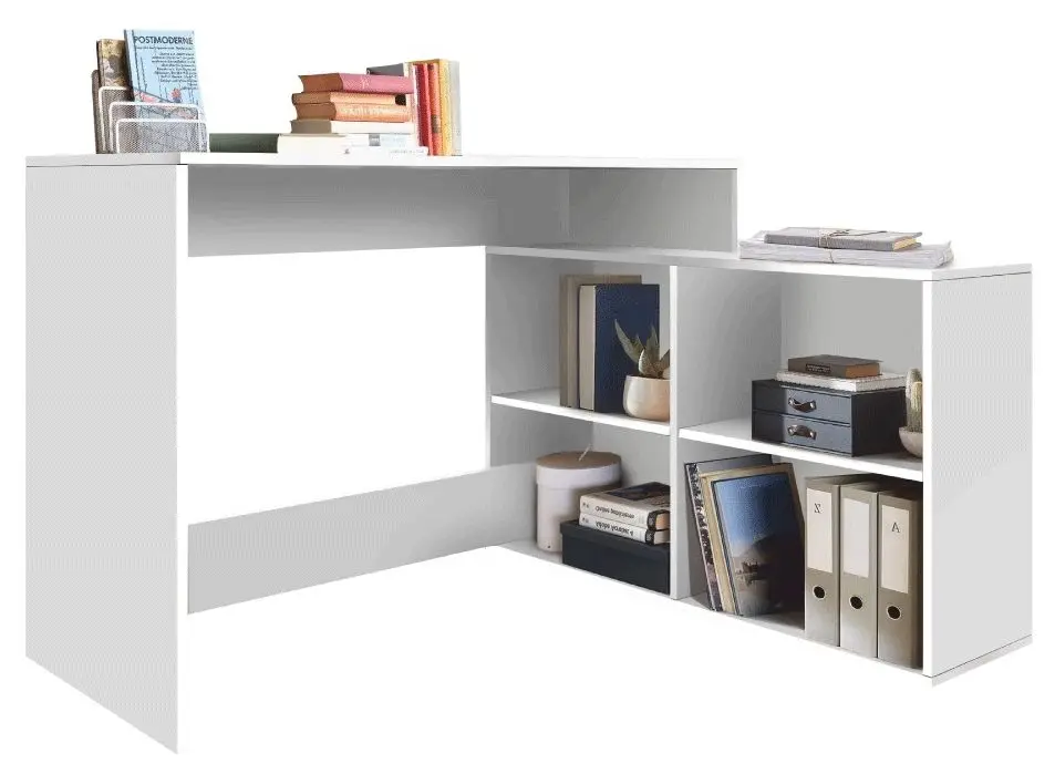 Masa de birou cu etajera Tempo Kondela Korner New (White)