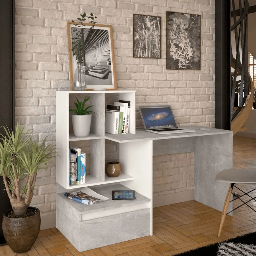 Masa de birou Tempo Kondela Nereo (Concrete/White)