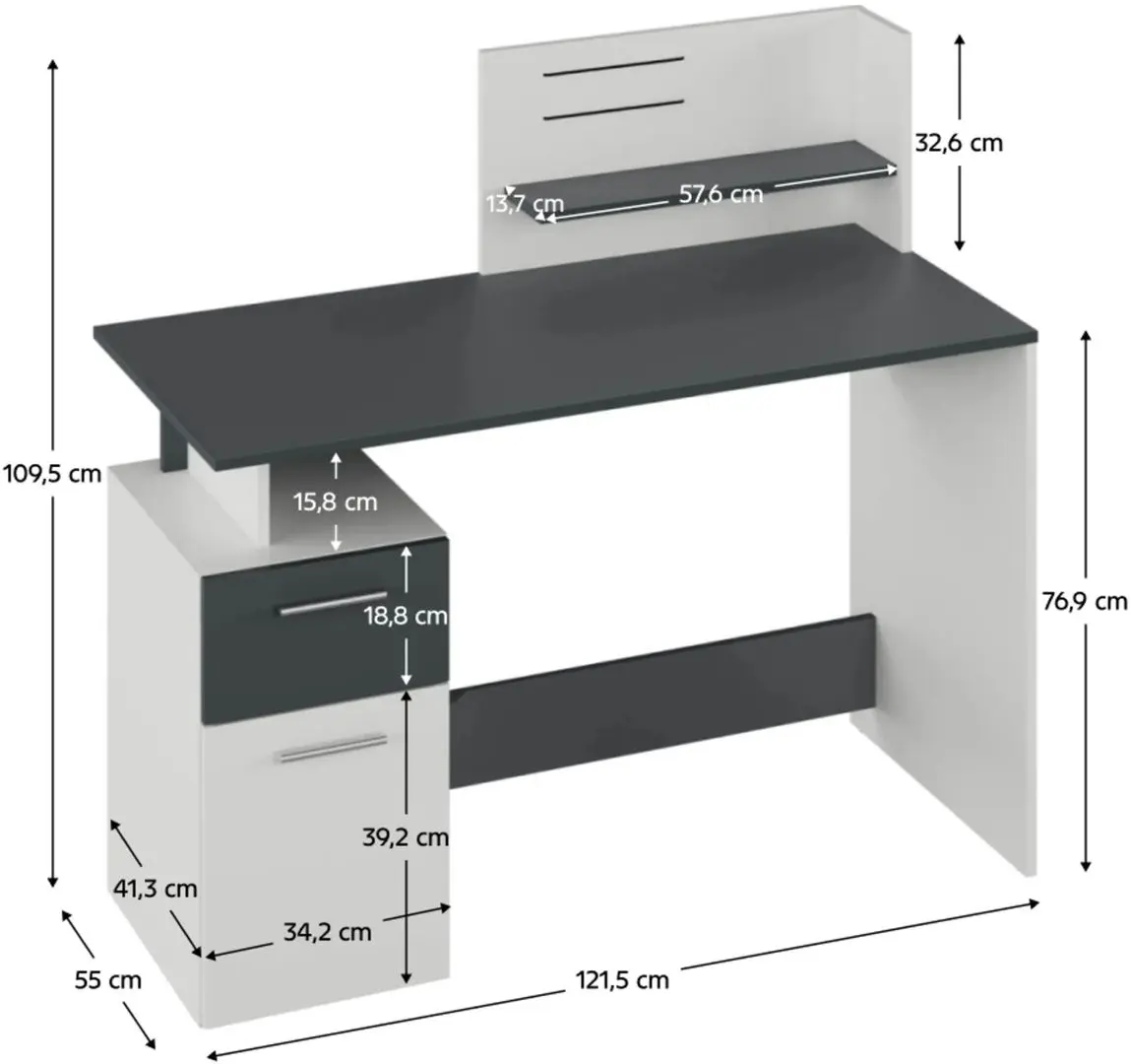 Письменный стол Tempo Kondela Platon New (White/Graphite)